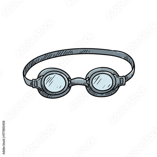 Retro handdrawn swimming goggles on white background
