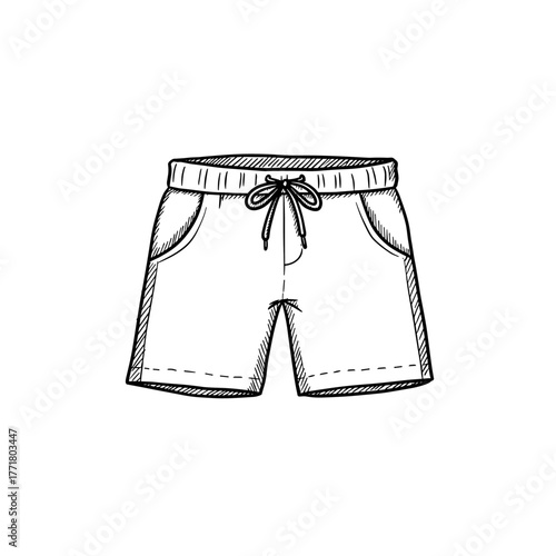 Hand drawn style shorts with waistband and pockets sketch