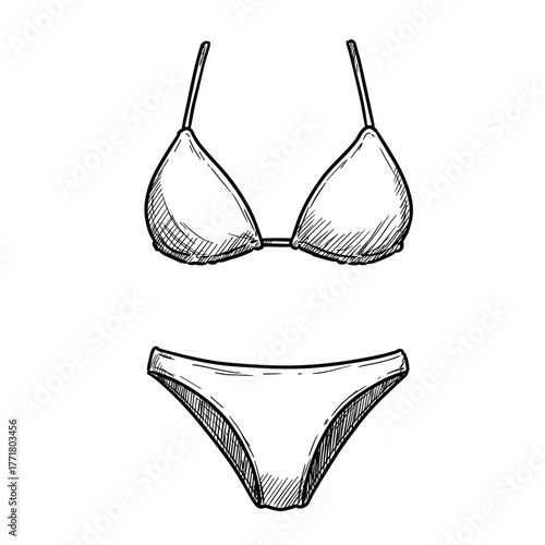 Hand drawn bikini sketch fashionable twopiece swimwear art with classic lines