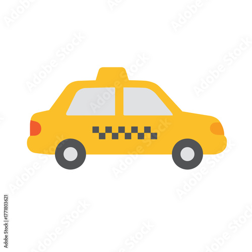 Yellow taxi cab icon with checkered pattern on clean background
