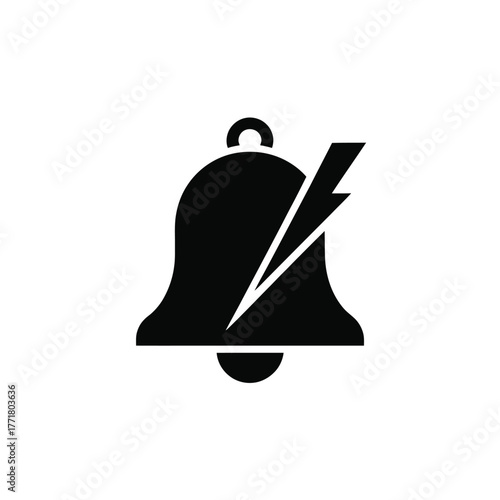 A black silhouette of a bell with a lightning bolt striking through it.