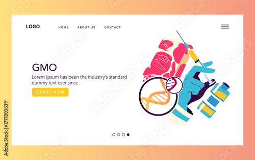 GMO Vector Illustration with Syringe and DNA Elements