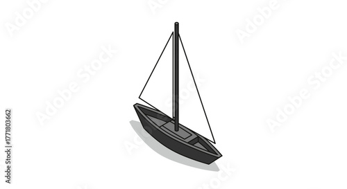 Isometric black sailboat with shadow on white background