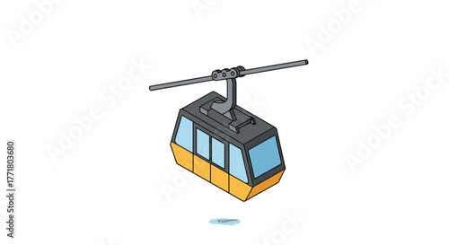 Isometric cable car with minimalist design on white background