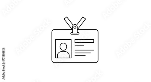 Minimalist linear name badge icon with photo and details