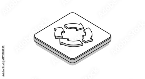Isometric recycling symbol on 3d square button for ecofriendly design