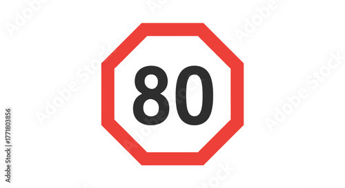 Octagonal traffic speed sign with 80 number in bold style