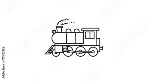 Linear steam locomotive outline with minimalist design on white background