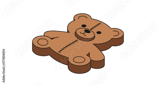 Adorable isometric teddy bear with stitch details on white background