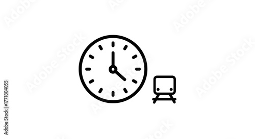 Minimalist clock and train icon for scheduling apps or transport themes