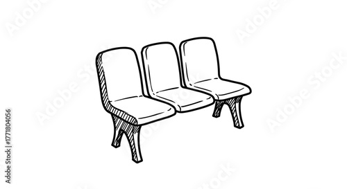 Hand drawn triple seat sketch classic line art furniture design
