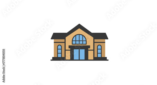 Modern flat design suburban house with gabled roof and large windows