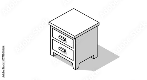Simple isometric nightstand with drawers and shadow