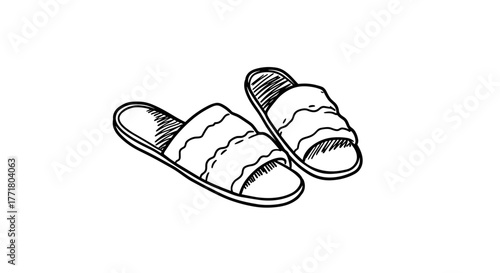 Hand drawn slippers with striped bands on white background