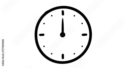 Minimalist black and white clock at noon with bold lines