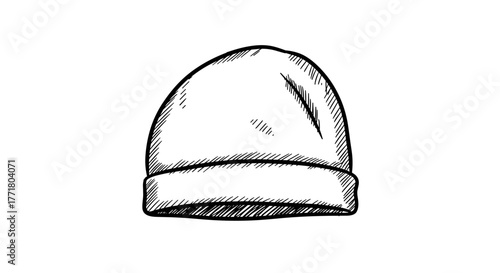 Handdrawn beanie sketch simple winter hat illustration with crosshatch style