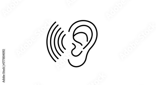 Linear ear with sound waves icon on white background
