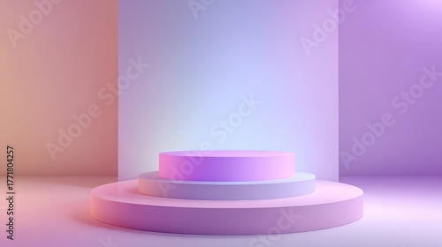 Pedestal platform stage with pastel gradient lighting