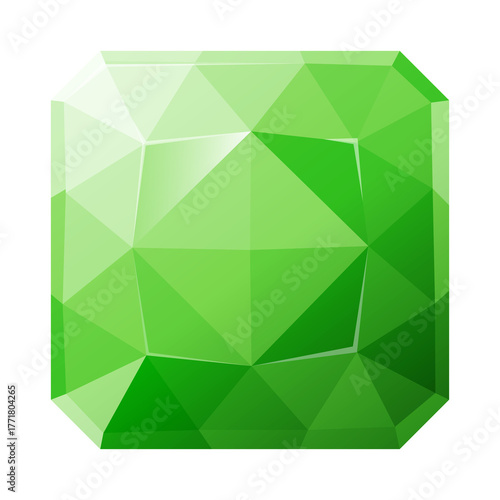 D game asset UI icon vector image of a transparent square diamond crystal png in green