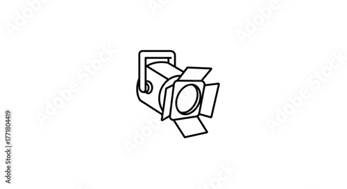 Outline stage spotlight with barn doors on white background