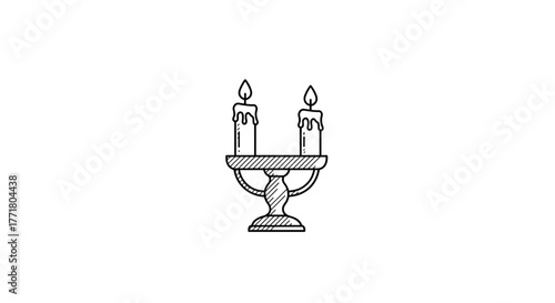 Hand drawn candle holder with dripping candles on white background