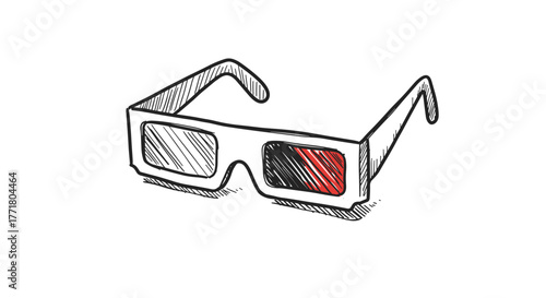 Retro style 3d glasses with red and blue lenses in sketch design