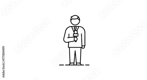 Minimalist linear figure holding microphone