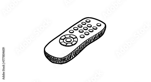Handdrawn remote control sketch with detailed buttons for technology or entertainment designs