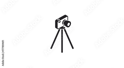 Minimalist camera on tripod icon for photography and tech designs