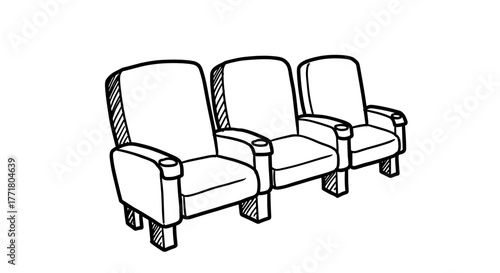 Hand drawn cinema seats illustration with three theater chairs