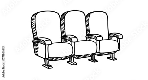 Handdrawn theater seats sketch vintage cinema seating design