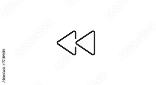 Minimalist rewind button icon in black linear style for digital media interfaces