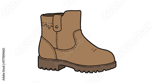 Classic brown leather boot with stitched details on white background