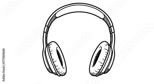 Detailed sketch of headphones with cushioned ear pads and adjustable headband
