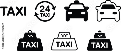 Taxi service icons vector set transportation cab ride symbols sign