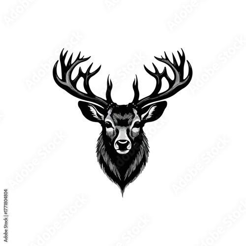 Deer head black and white silhouette illustration