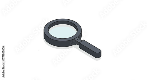 Isometric magnifying glass icon on white background for search concepts