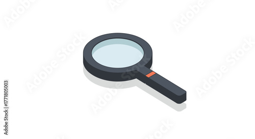 Isometric magnifying glass on white background for search and research concepts