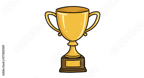 Golden trophy award in handdrawn style with dual handles