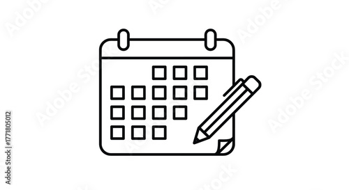 Minimalist linear calendar icon with pencil for planning and scheduling concepts