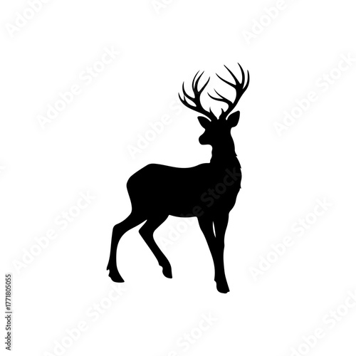 Deer animal black and white silhouette illustration