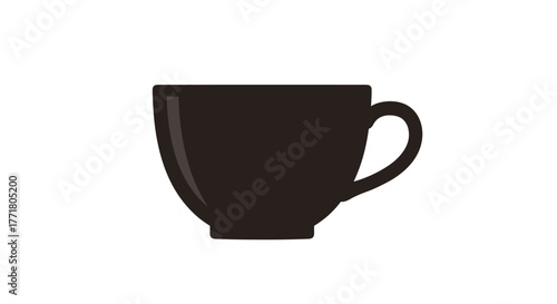 Minimalist black coffee cup icon on white background