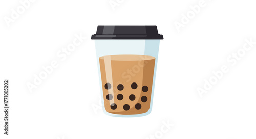 Refreshing bubble tea cup with tapioca pearls isolated on white background