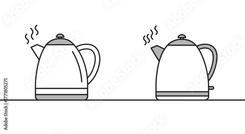 Minimalist line drawing of two steam kettles in black and white