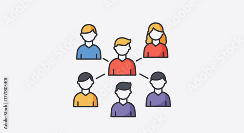 Flat style network connection of diverse people with colorful outfits