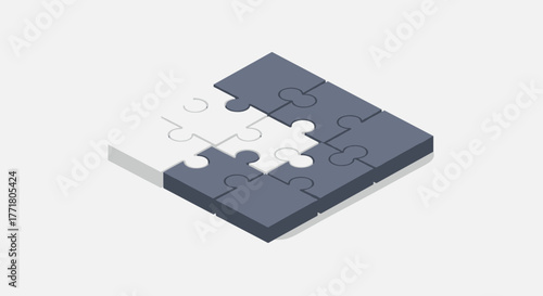 Geometric puzzle cube in minimalist isometric style on white background