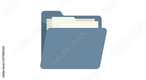 Open blue folder with documents in flat style on white background