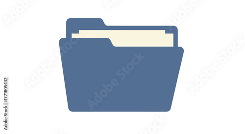 Flat design blue folder icon with document insert on white background
