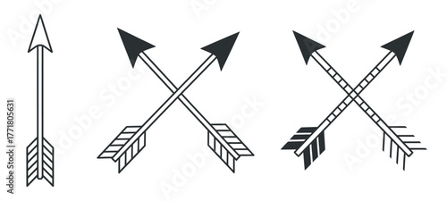 Versatile Outline Silhouette Cross Arrows Icon Set. Isolated vector graphic representing Exchange, Transfer, Swap, Synchronization, Two-Way Direction, or Toggle functionality in UI/UX design.