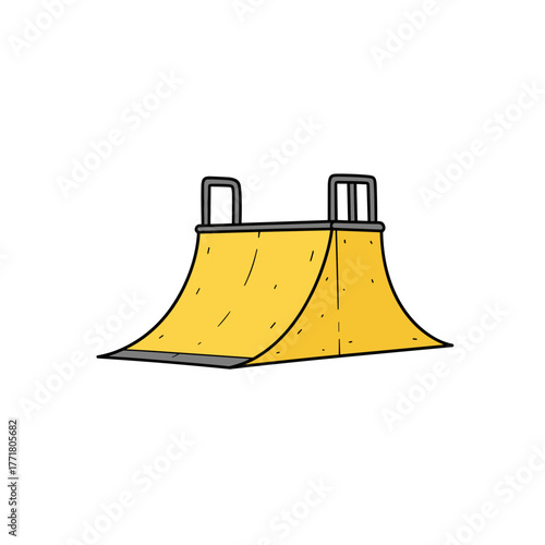 Minimalist half pipe skateboard ramp in bright yellow